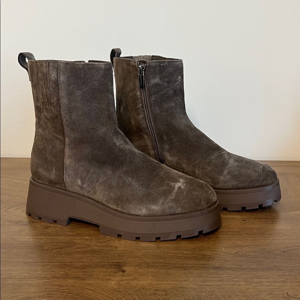 Vince Camuto Womens Neframes Zipper Block Heel Ankle Boots grey brown US 9.5